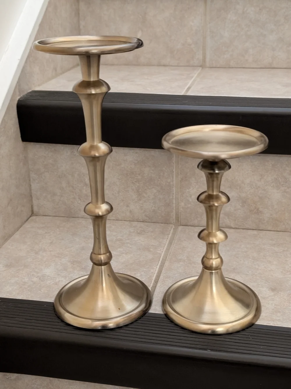 Brass Finish Decorative Pedestal Candle Holders - Set of 2